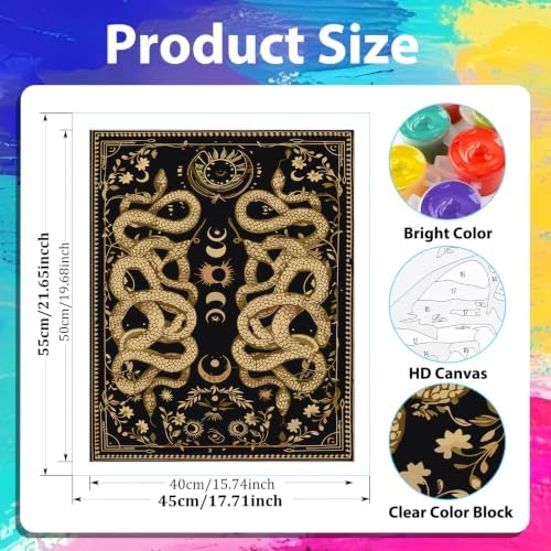xcemhil Snake Paint by Numbers Kit for Adults Beginner, Snake Paint by Numbers for Adult, Acrylic Paint by Number Kits Suitable for Home Wall Art Decor Gifts 16x20 Inch