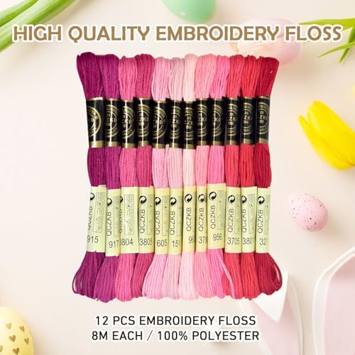 Premium Rainbow Color Embroidery Floss - Cross Stitch Threads - Friendship Bracelets Floss - Crafts Floss - 12 Skeins Per Pack Embroidery Floss,Warm Pink Gradient