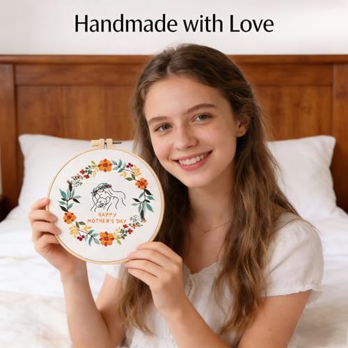 BoAn DIY Floral Embroidery Kit for Adults, Handmade Craft with Hoop
