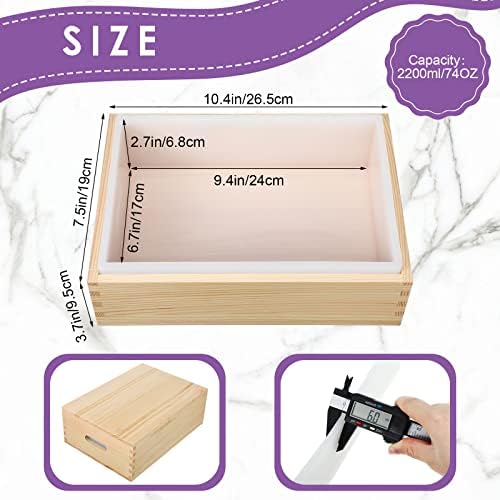 Honeydak Large Soap Molds 74 oz Rectangle Silicone Liner for 9 Bar Mold with Wooden Box and Lid Soap Making Molds for DIY Handmade Soap Making Tools Supplies