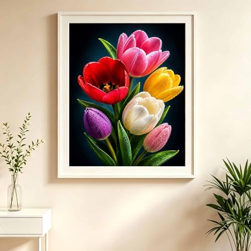 Tulips Diamond Art Kits for Adults,Colorful Flower Bouquet Diamond Painting