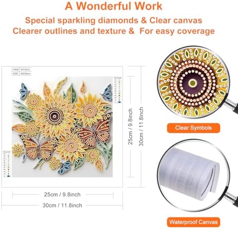 Stalente Diamond Painting Kits for Adults Sunflower, 5D Special Shape Diamond Art Kits for Beginners, Crystal Rhinestones Diamond Painting for Home Wall Decoration Gift 12×12inch, Butterfly