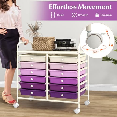 COSTWAY 12-Drawer Rolling Storage Cart, Utility Storage Organizer Cart