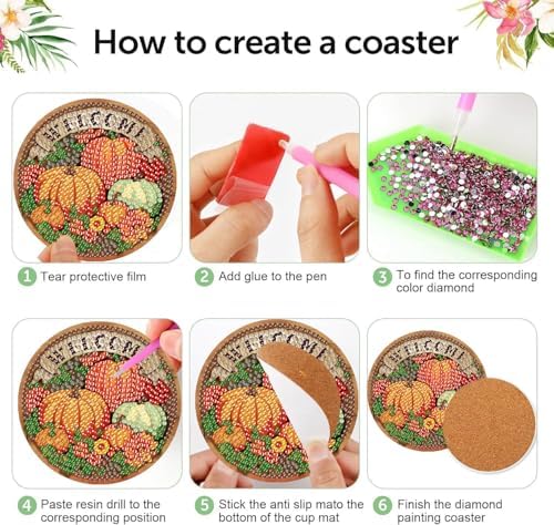 8 Pcs Fall Diamond Art Coasters Kits, Diamond Painting Coasters Kits ﻿ ﻿