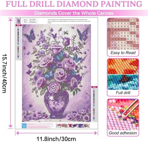 DIYCYCY Floral&Butterfly Diamond Art Kits for Adults Beginners 12x16 in | DIY 5D Diamond Painting Flowers,Round Full Drill Gem Art for Adults,Diamond Dots Paintings Picture Crafts,Home Wall Decor