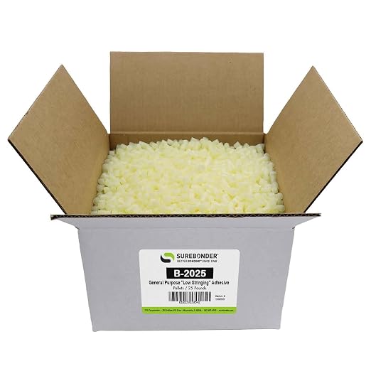 Surebonder B-2025 Low Stringing General Purpose Hot Melt Pellets for Hot Glue Skillets, Great for Floral, Wreaths, and Jewelry - 25 Lb Box