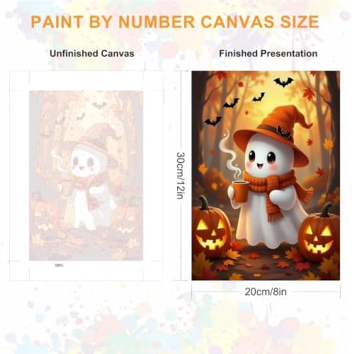 SENQAO Halloween Ghost Paint by Number Kits for Adults, DIY Paint by Numbers Kits for Adults Beginners Without Frame, Acrylic Paint Canvas Painting Kits Art for Home Decor 8X12 inch