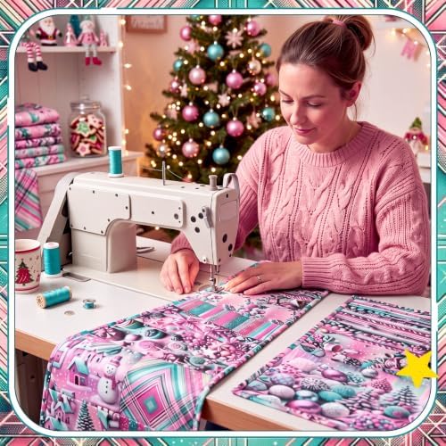HunnmingRe 20 Pcs 10''x10'' Pink Teal Christmas Quilting Fabric Squares