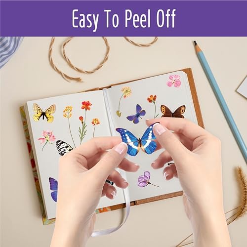 370+ PCS PVC Flower & Butterfly Stickers, Self-Adhesive Nature Floral Stickers for Scrapbook, Laptop, Journal, DIY Project, Spring Themed Party Decors