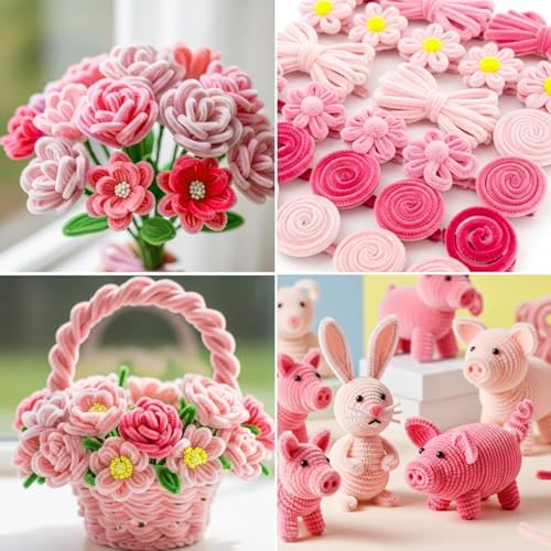 Caydo 200 Pieces Assorted Pink Pipe Cleaners for Crafts