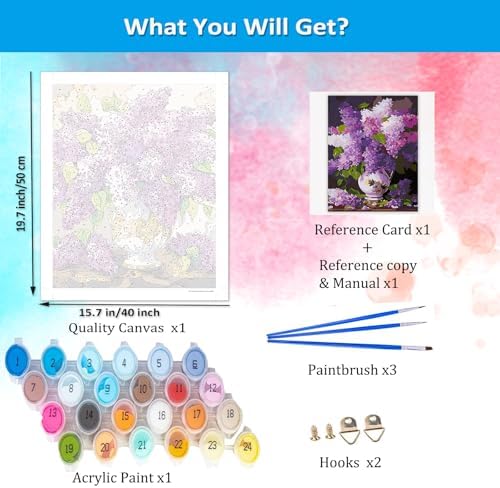 Artunion Blue Lilac in a Vase Paint by Numbers Kit for Adults,Purple Flower Paint by Number Kits, DIY Acrylic Painting Paint by Number Kits on Canvas Arts Craft for Home Wall Decor 16x20 Inch
