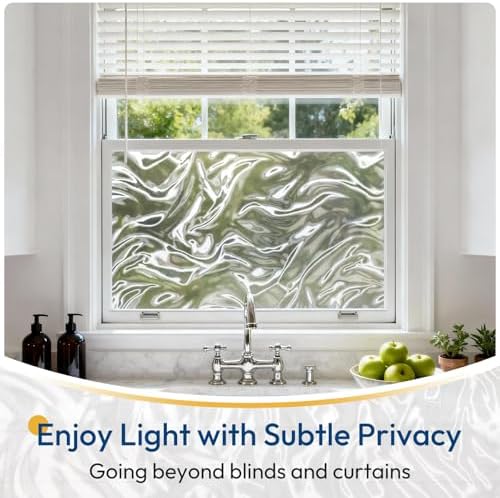 rabbitgoo Frosted Glass Window Privacy Film, Wave Pattern, 35.4" x 78.7"