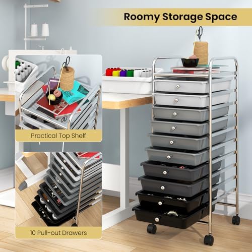 COSTWAY 10-Drawer Rolling Storage Cart, Utility Mobile Trolley