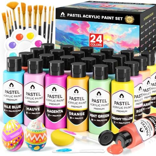 40 Pcs Acrylic Paint Set, 24 Colors 2oz/60ml Rich Pigments (Pastel)