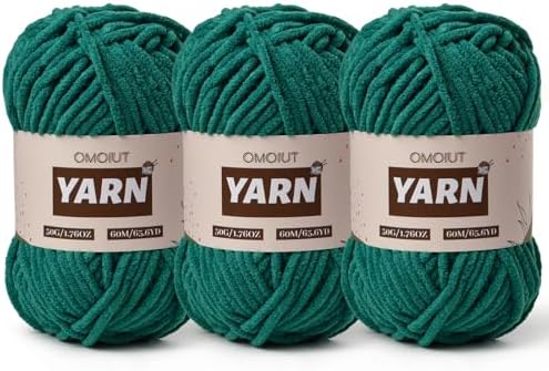 3 Packs Plush Chenille Chunky Crochet Yarn - Baby Yarn for Crocheting Soft - Velvet Yarns Knitting for Blankets Crafts - Fluffy Amigurumi Yarns 150g / 196.8yds (3 Greener)