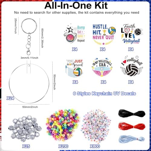 900Pcs 24 Sets Volleyball Keychain Making Kit, DIY Volleyball Crafts Gifts