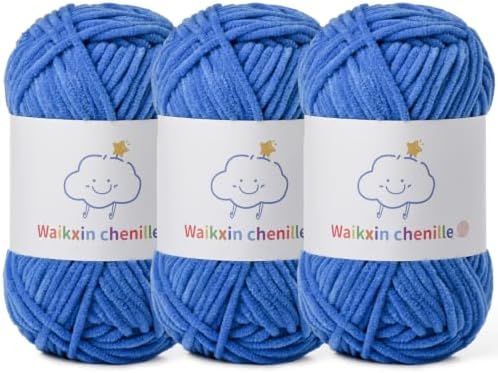 Skinny Chenille Yarn for Crocheting, 3 Pack of 1.75 oz/109 yds Amigurumi Yarn&Baby Yarn for Crocheting Soft, Fluffy Fingering Weight Velvet Yarn for DIY Crafts&Baby Blankets.(3 Blue)