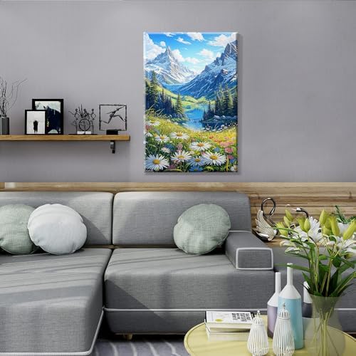 JOOZ Mountain Paint by Numbers Kit for Adults with Frame, Landscape Paint by Number with Easel, DIY Landscape Flower Adult Paint by Number Kits Framed Canvas for Home Wall Decor 8 x 12 Inch