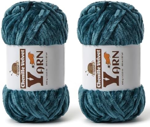 Chenille Crochet Sapphire Blue Yarn 2 Pack