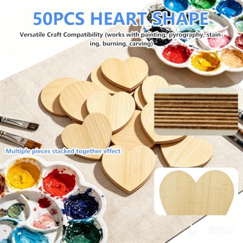50PCS Wooden Heart, Made of Basswood, 4 Inch Unprocessed Wood Pieces, Natural Star Shaped Wood Blanks, Suitable for DIY Painting, Pyrography, Staining, Carving and Other Crafts, and as Coasters