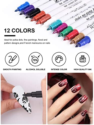 12 Color 3D Nail Art Pens Kalolary Nail Art Markers Graffiti Dotting Pen