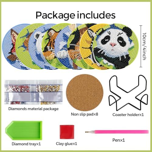 Leatrice 8 PCS Diamond Art Coasters Set Diamond Painting Kits for Adults