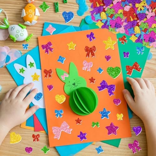 1000PCS Glitter Foam Stickers, Colorful Heart & Bow Stickers, Self-Adhesive Foam Stickers for Scrapbooking Greeting Cards Sweet Themed Party Decor Kids Art Projects & Holiday Supplies