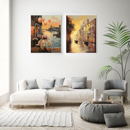 Possoco 2 Pack Paint by Numbers Kit for Adults Beginner, Sunset Venice Adult Paint by Number Kits on Canvas, DIY Landscape Acrylic Number Painting for Adults for Home Wall Decor Gift 16x20 Inch