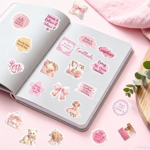 50 Pcs Vision Board Stickers for Women, Positive Affirmation Stickers for Vision Board Supplies Kit, Inspirational Quote Journey Decal Sticker for Adults Teens Planner Accessories (Pink)