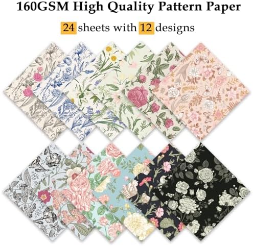Scrapbook Paper, 24 Sheets 6"×6" 160gsm Single-Sided Patterned Cardstock