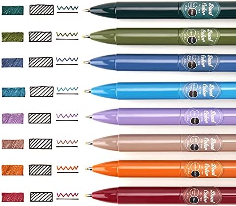 WRITECH Retractable Gel Ink Pens: Multi Colored 2 in 1 Colorful Click Pens Assorted Color 8ct Extra Fine Point Tip 0.5mm Journaling Smooth Writing Note Taking Coloring No Bleed & Smear & Smudge