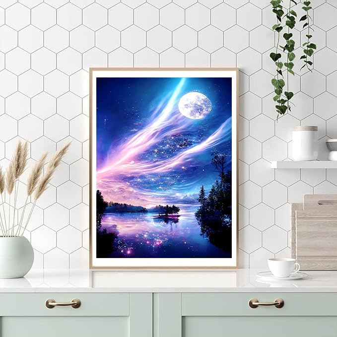 WNPOKN Aurora Moon Diamond Art Kits for Adults 12x16Inch