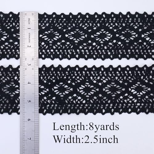 Black Lace Ribbon 8 Yards Crochet Lace Trim Cotton Sewing for Crafts, Gift Package Wrapping, Bridal Wedding Decoration, Scrapbooking Supplies