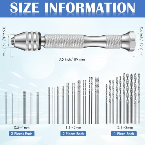 Zhehao 59 Pcs Hand Drill Bits Set Micro Drill Bit Set for Crafts, Silver