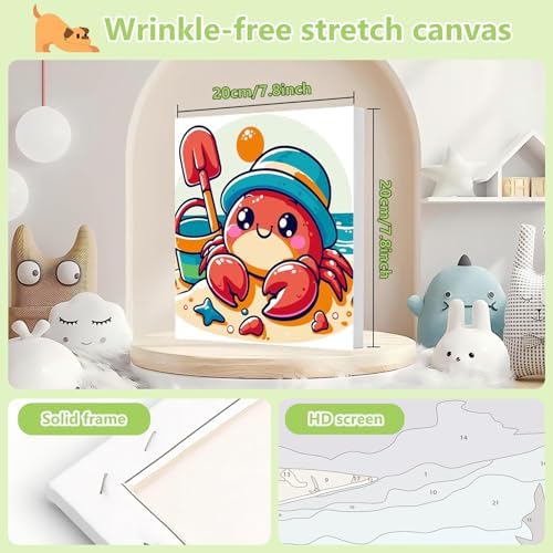 Reivworl Crab Paint by Numbers Kit for Kids with Frame 8×8 inch