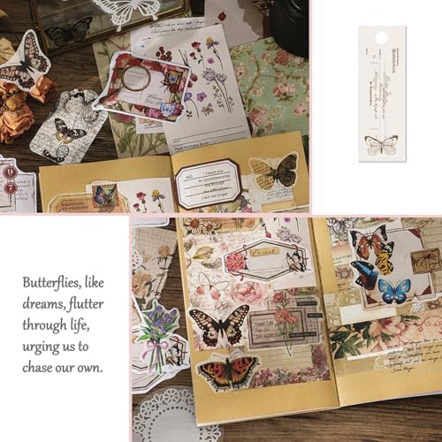 Vintage Aesthetic Scrapbook Supplies Kit, 180 pcs of Scrapbook Paper, Washi Stickers and Small Cards for Scrapbooking DIY Albums Junk Journals Bullet Journals Collages, Retro Aesthetic Decor (Nature)