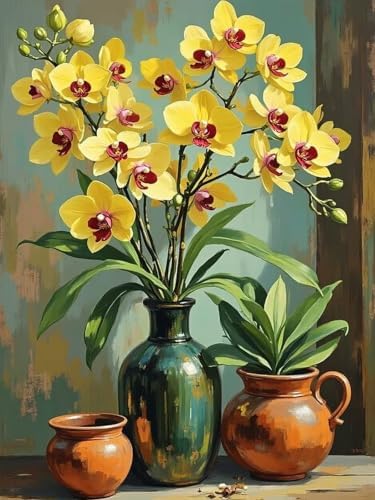 WNPOKN Flower Yellow Orchid Diamond Art Kits for Adults 12 x 16inch