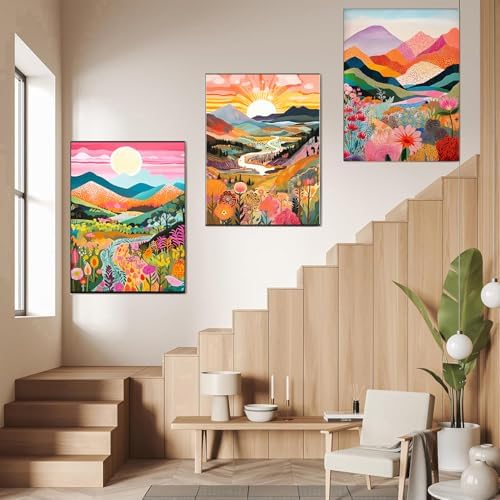 EIBEILI 3-Piece Square Adult Diamond Art Set,Mountains Diamond Painting Kit, 5D Diamond Art Kit DIY Diamond Dot Gemstone Artist Home Wall Decor,12x16 inch