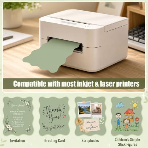 FYSUIMU 100Pcs Sage Green Scalloped Cardstocks 5" x 7" Fresh Green Rectangle Blank Cards with Wavy Edge Thick Card Stock Paper for Invitations DIY Crafts Wedding Baby Shower Supplies