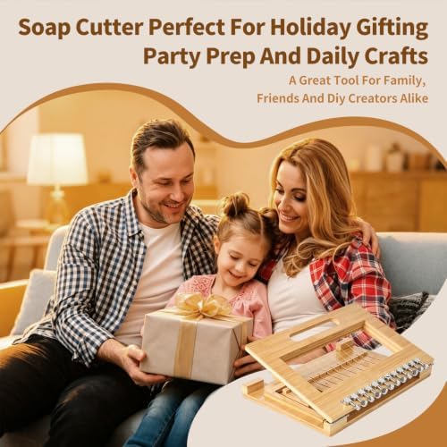 Wooden Soap Cutter,Multi Soap Cutter for Soap Making with Adjustable Stainless Steel Wires,Cuts 1-12 Uniform 1-Inch Bars with 10 Replacement Wires for Candles, Cheese, Butter, DIY Craft Supplies