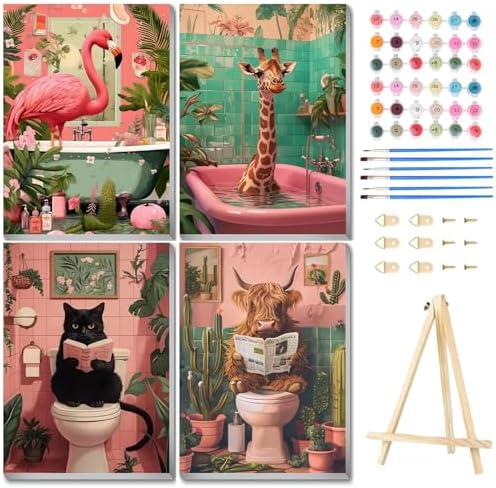 4 Pack Animals Framed Paint by Numbers Kit for Adults, 10x12 inch
