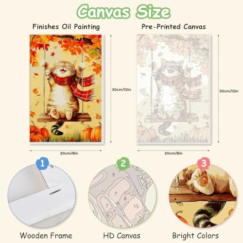 Spandrel Framed Paint by Numbers Cat Kit for Adult, Autumn Adult Paint by Number Kits on Canvas, DIY Acrylic Oil Easy Halloween Painting by Numbers Fall for Home Wall Decor, 8x12in