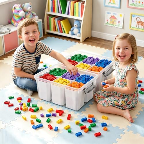 17 Qt Craft Organizers and Storage with Removable Divider, Marker Organizer for Crayons, Pencils & Art Supply, 2 Packs