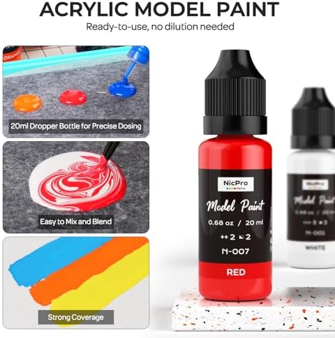 Nicpro 18 Colors Model Paint Set, 20ml Ready to Use Modeling Acrylic Paints