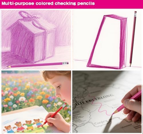 Adhere 25pcs Checking Pencils Erasable colored Pencils Pre-Sharpened #2 HB,for Checking Tests Grading,Map Coloring, editing Office Favors,including a Free sharpener. (Mixed Pink+Red)