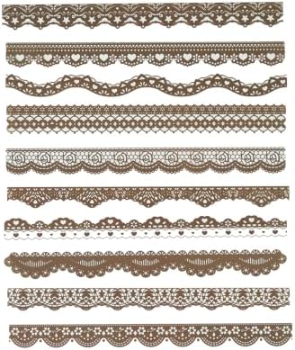 200 Pcs Vintage Brown & White Lace Border Stickers for Scrapbook