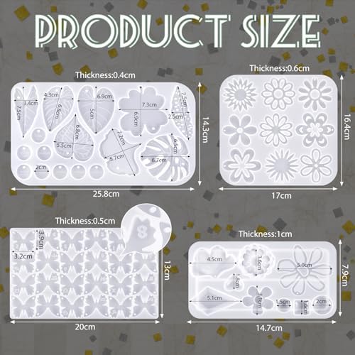 Patelai 4 Pcs Resin Earring Molds for Jewelry Making Kit,Flower Leaf