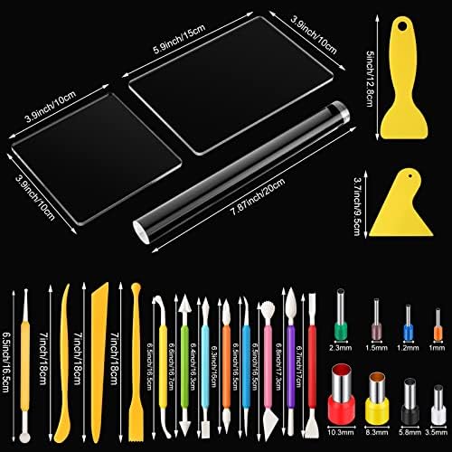 57 Pcs Clay Sculpting Tools Kits Polymer Clay Tools DIY Set with Roller | Clay Roller, Acrylic Sheets, Backing Board, Scrapers, for Polymer Clay Crafts, Art Sculpting, Shaping and Modeling Projects