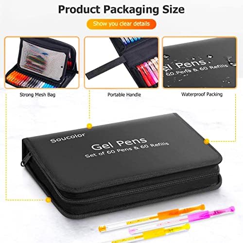 Soucolor 120 Pack Gel Pen 60 Glitter & 60 Refillss for Adult Coloring Books