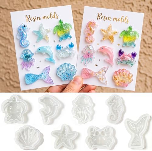 Mini Ocean Resin Molds, 8PCS Marine Animal Silicone Molds for Epoxy